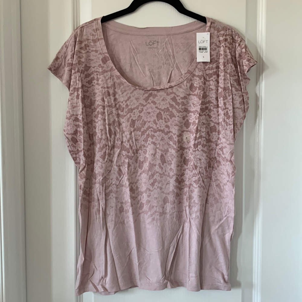 NWT LOFT Pink Printed Cotton/Modal Blend Top Size S